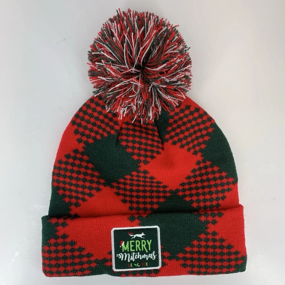 Merry Mitchmas Beanie 5k 10k Red Coyote Red OSFM Boco Gear Pom Running Hat Cap